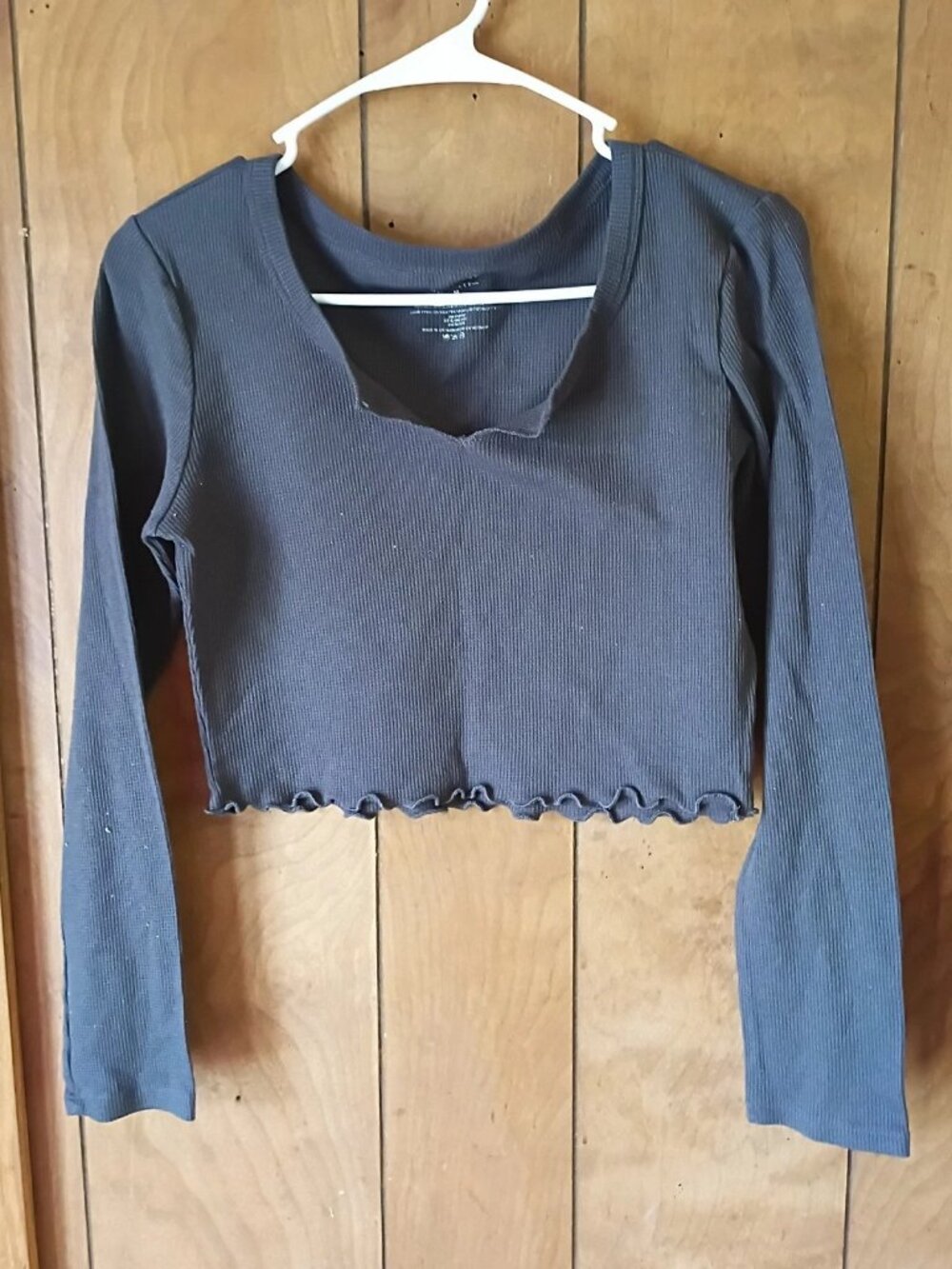 Homegirl Society Dark Gray Long Sleeve Crop Top Women's Size M Stretch